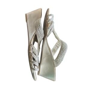 Bandolino Silver Braided Strappy Wedge Sandals Women’s 6.5
